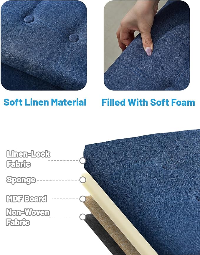 AmasSmile Storage Ottoman Folding Foot Rest Stool, 17 inch Linen Footstool Bench - Image 5
