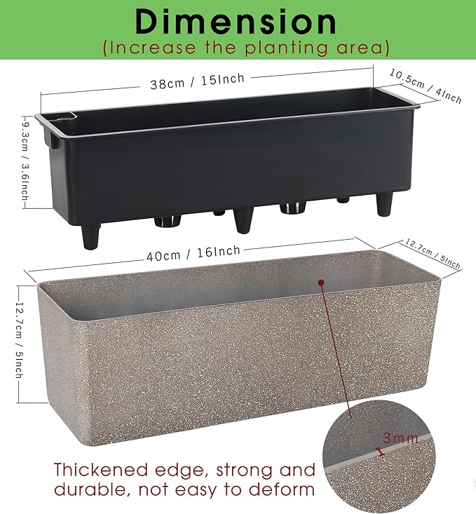 GardenBasix Elongated Self Watering Planter Pots 2-Pack Window Box 5.5 x 16 - Image 6