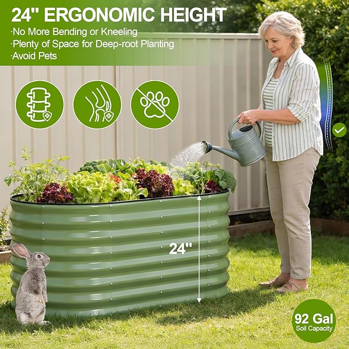 24" Tall Galvanized Raised Garden Bed Outdoor, Large Oval Raised Beds - Image 3