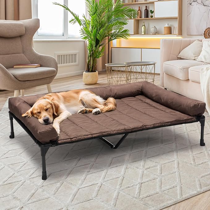 Veehoo Cooling Elevated Dog Bed Add Removable Waterproof Bolster Cushion Mat - Image 7