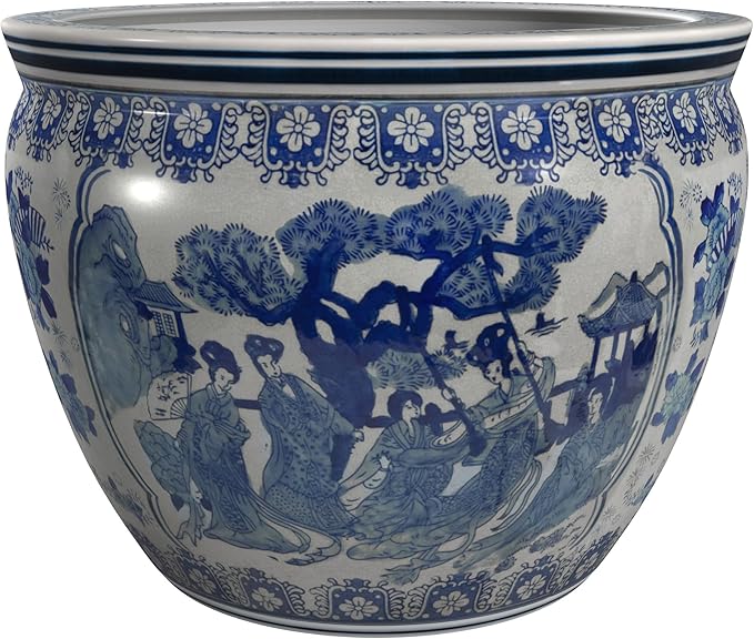 Red Lantern 14" Ladies Blue & White Porcelain Fishbowl by RedLantern