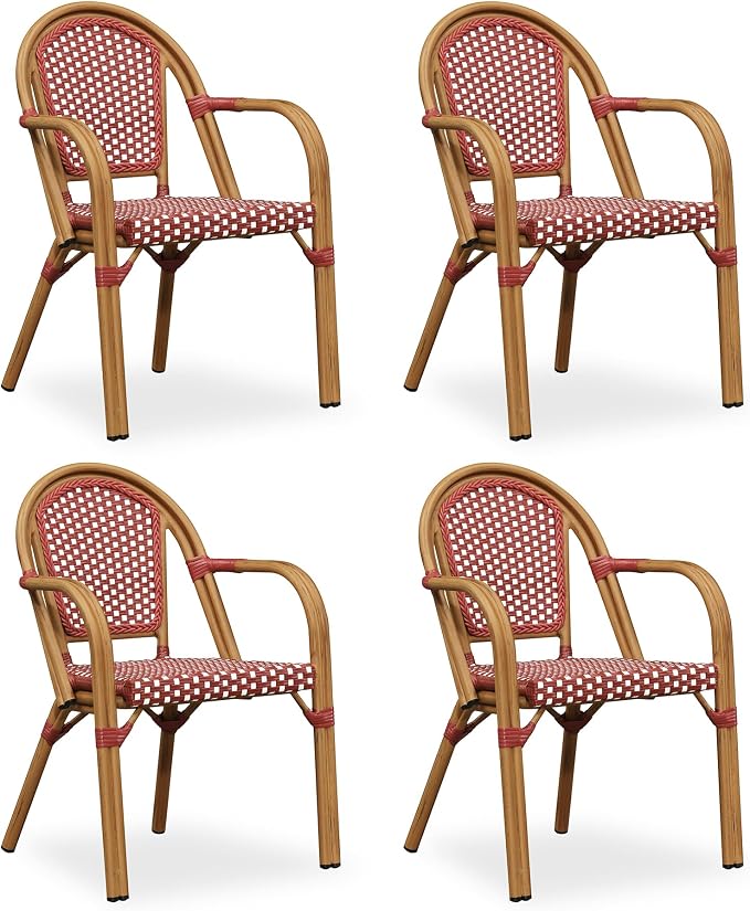 PURPLE LEAF French Bistro Armchairs Set of 4 Outdoor Aluminum Dining Chairs by PURPLELEAF