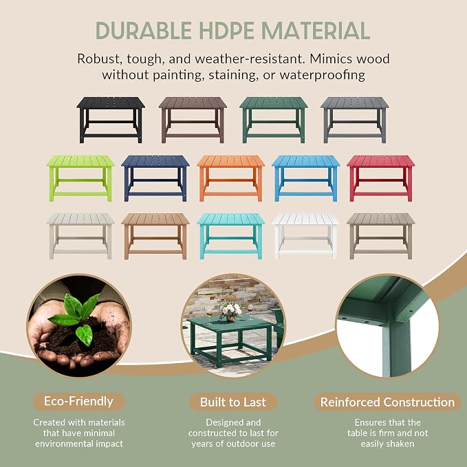 WestinTrends Malibu Low Outdoor HDPE Square Patio Coffee Table, Dark Green - Image 6