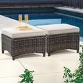 Outdoor Ottomans for Patio Set of 2 PE Wicker Steel Frame Outdoor Footstool by Meetleisure-LeisureLiving