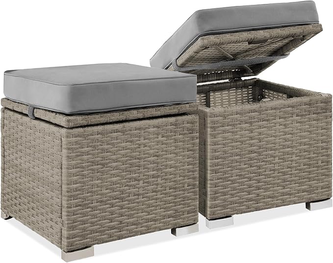 Best Choice Products Set of 2 Wicker Ottomans, Additional Seating, Side Table by BestChoiceProducts