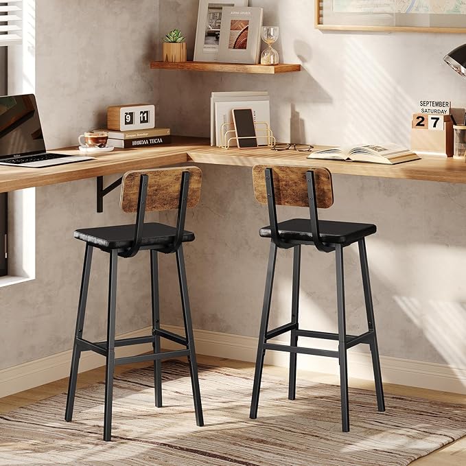 HOOBRO Black Bar Stools, Kitchen Breakfast Stools - Image 4