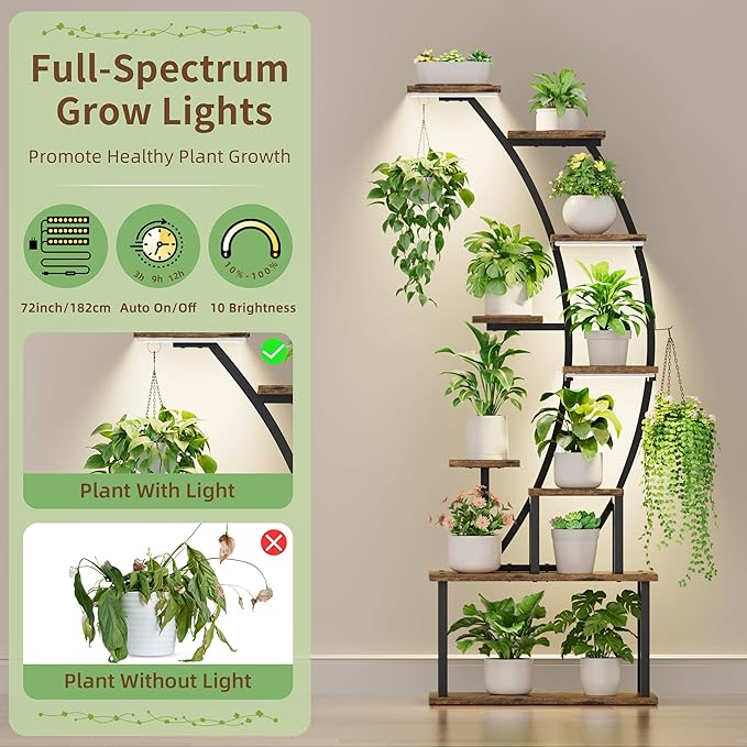 Plant Stand Indoor with Grow Lights, 9 Tiered Corner Plant Holder, Large Flower - Image 3