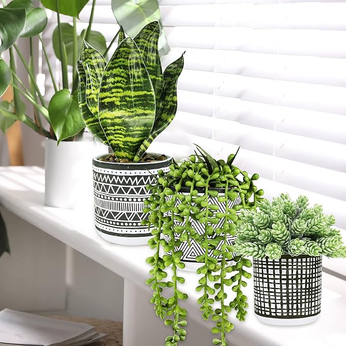 Winlyn 3 Pcs Small Potted Plants Artificial Succulents Hanging Plants and Faux - Image 4