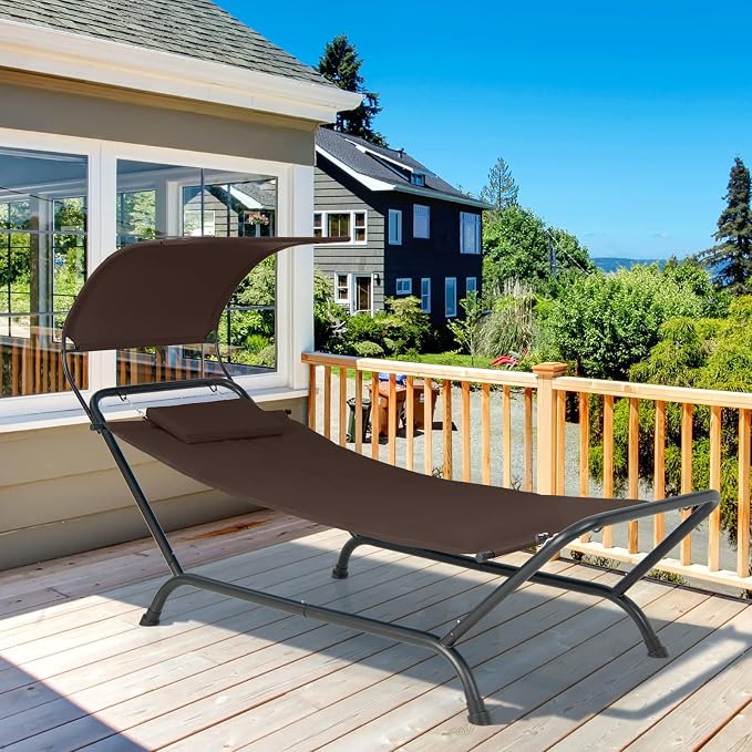 Giantex Hanging Hammock with Stand, Patio Hanging Chaise Lounge Chair w/Canopy - Image 8