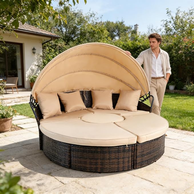 SUNCROWN Outdoor Patio Round Daybed by HOME