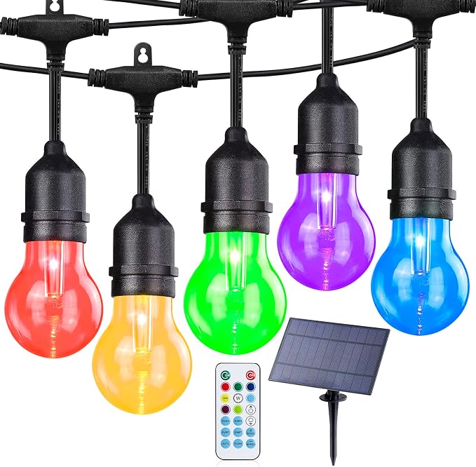 Auroraworld 48FT Solar RGB Outdoor String Lights, Dimmable Waterproof LED Patio by Auroraworld