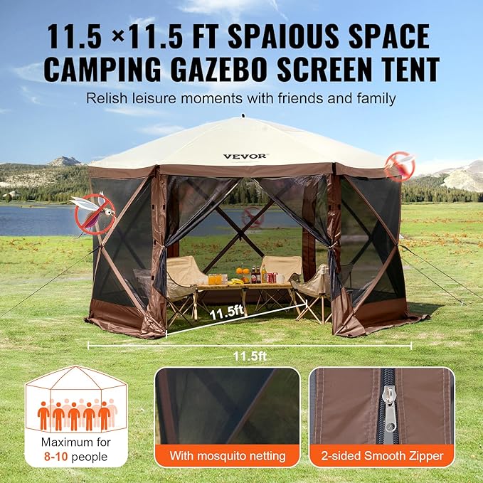 VEVOR Pop Up Gazebo Screen Tent 6 Sided Canopy Sun Shelter - Image 2