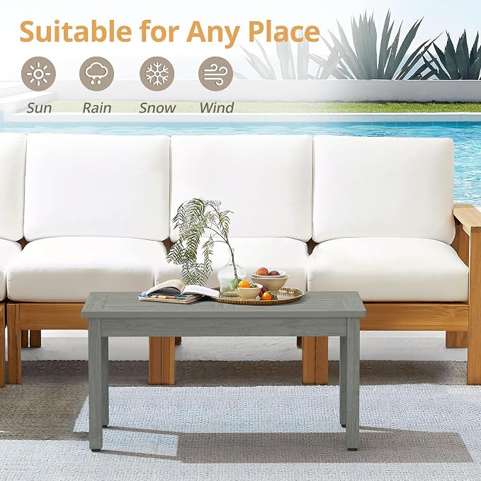 LUE BONA Outdoor Coffee Table Rectangle, HDPS Patio Coffee Tables - Image 4