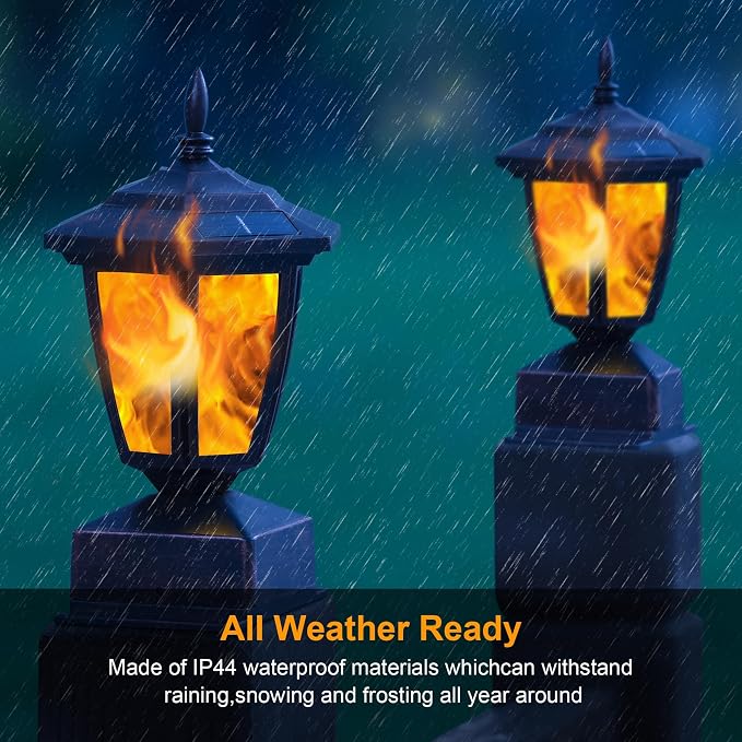 Dynaming 4 Pack Solar Flame Post Lights Outdoor, Solar Powered Lamps Fence Post - Image 4