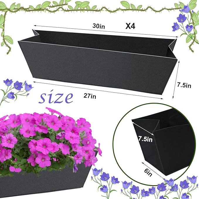 4PCS 30Inch Rectangle Window Box Liner Felt Planter Basket Liner Insert Black - Image 2