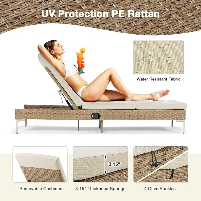 HOMREST Outdoor Chaise Lounge Chair Set of 6, Patio Wicker Lounge Chair - Image 5