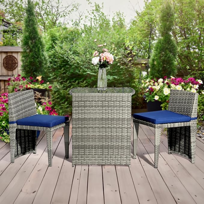 Bonnlo 3 PCS Wicker Outdoor Patio Bistro Set, Patio Furniture Set - Image 7