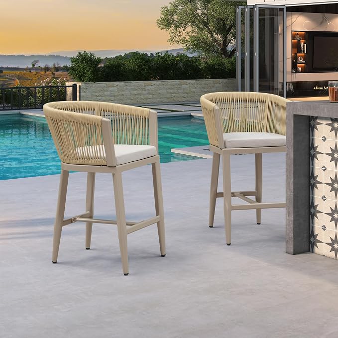 PURPLE LEAF Counter Height Bar Stools Set of 4 Rattan Bar Stools - Image 9