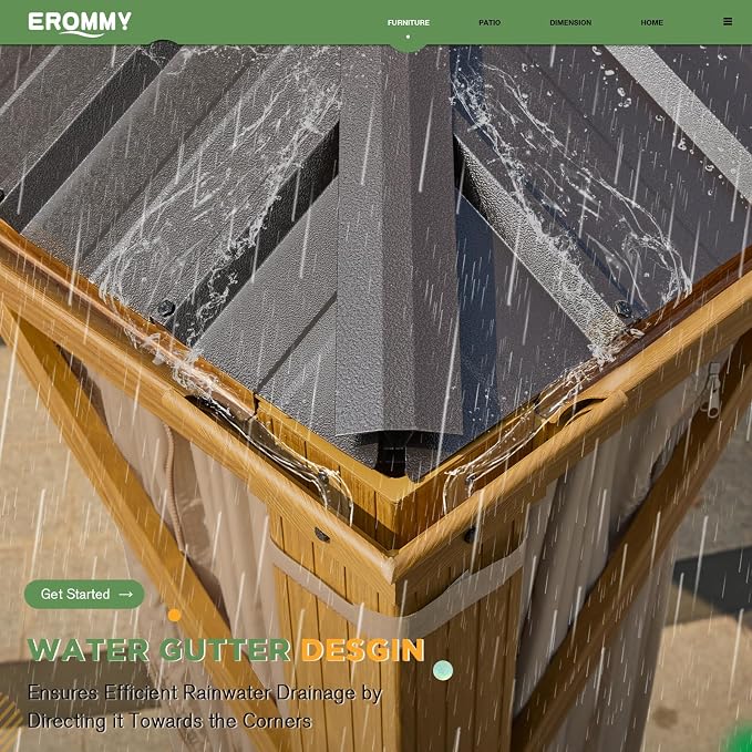 EROMMY 14'x20' Gazebo, Galvanized Steel Double Roof - Image 3