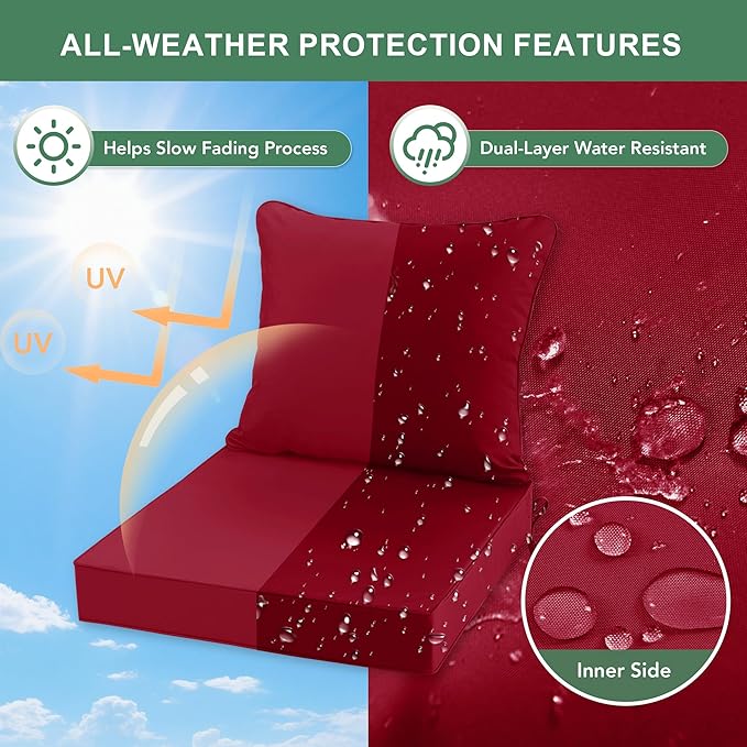 Outdoor Chair Cushions, Waterproof Back Pillow and Seat Cushion Set - Image 3