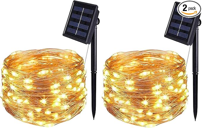 BOLWEO 2 Pack Solar Powered String Lights, Solar Fairy Lights, 16.4Ft 50LED by BOLWEO