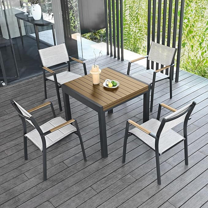 5 Pieces Expandable Patio Dining Set, Never-Rust Aluminum Outdoor Dining Table - Image 2