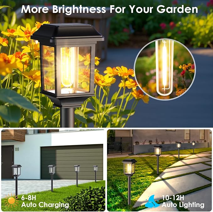 Mancra Solar Outdoor Lights Waterproof, 8 Pack Metal Glass Solar Pathway Lights - Image 6