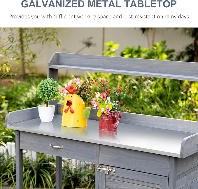 Outsunny Outdoor Potting Bench Table, Garden Work Station - Image 3