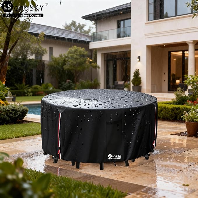 Round Patio Furniture Covers, 600D Heavy Duty Waterproof Outdoor Furniture Cover - Image 6