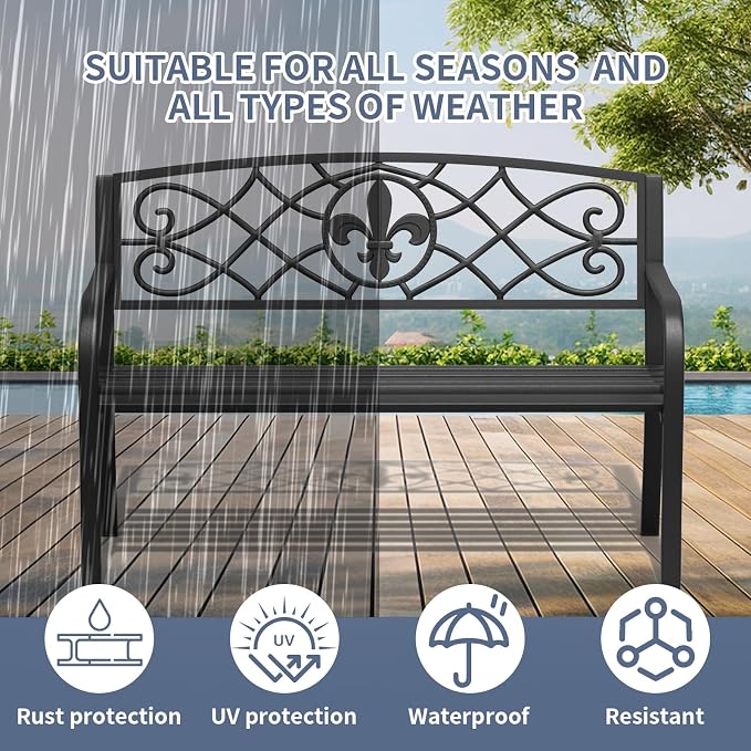 SHGJ&SOFT Outdoor Bench, Garden Bench, Outdoor Metal Frame Patio Park Bench - Image 5
