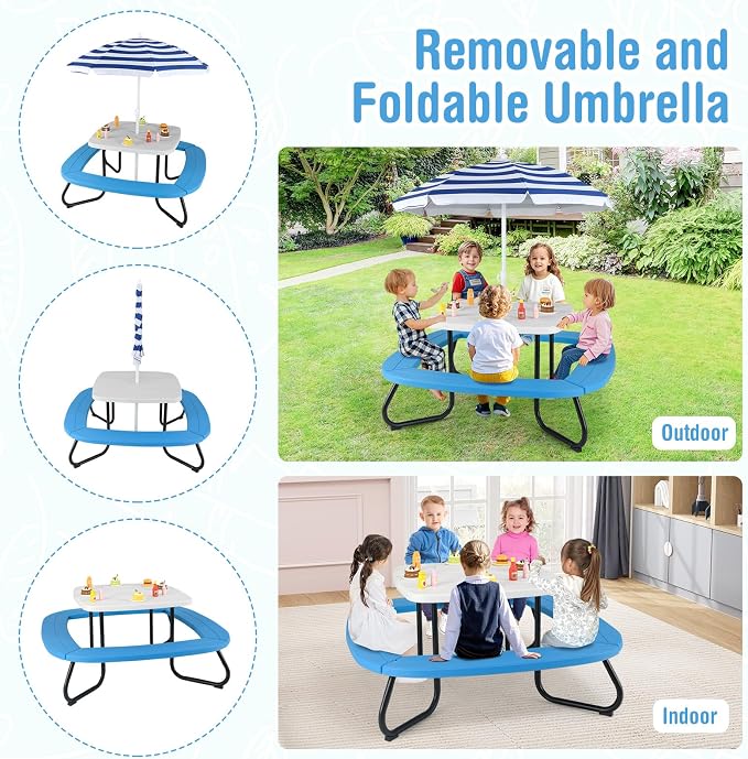 HONEY JOY Kids Picnic Table, 8 Person Toddler Outdoor Table and Chair Set - Image 6