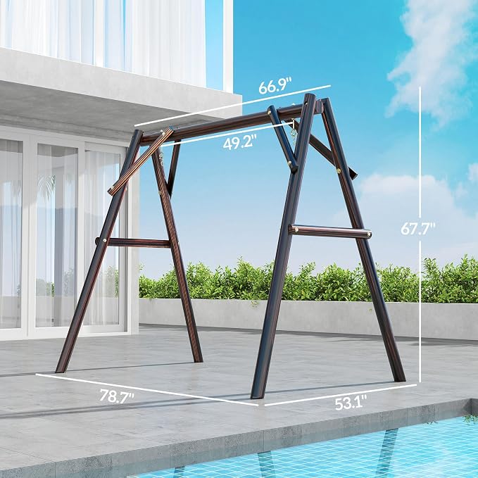 Outsunny 660 lbs Porch Swing Frame, Heavy Duty A-Frame Wooden Swing Stand - Image 7