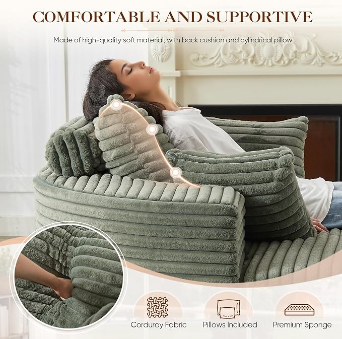 Oversized Round Chaise Longue Chair Indoor, Modern 55-inch Upholstered Corduroy - Image 4