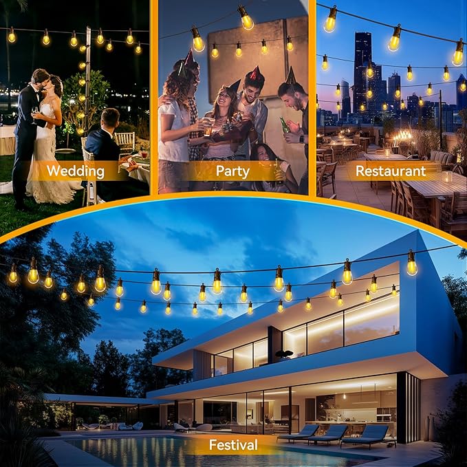 Outdoor String Lights Patio LED Light Outside - 20M 18+1 S14 LED 65ft Porch - Image 6