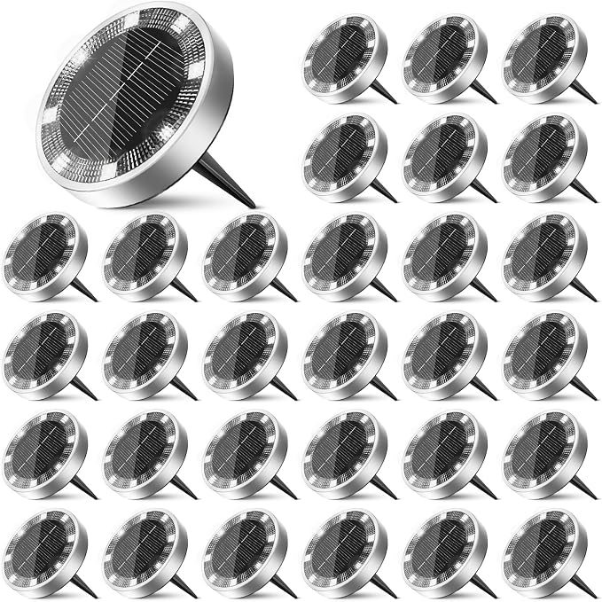 30 Pack Solar Ground Lights Outdoor, 8 LED Mini Flat Solar Disk Lights by Unknown