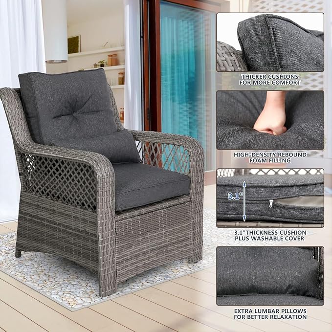 HOMREST 6 Piece Patio Furniture Set, Wicker Outdoor Conversation Sofa Set w/ 2 - Image 3
