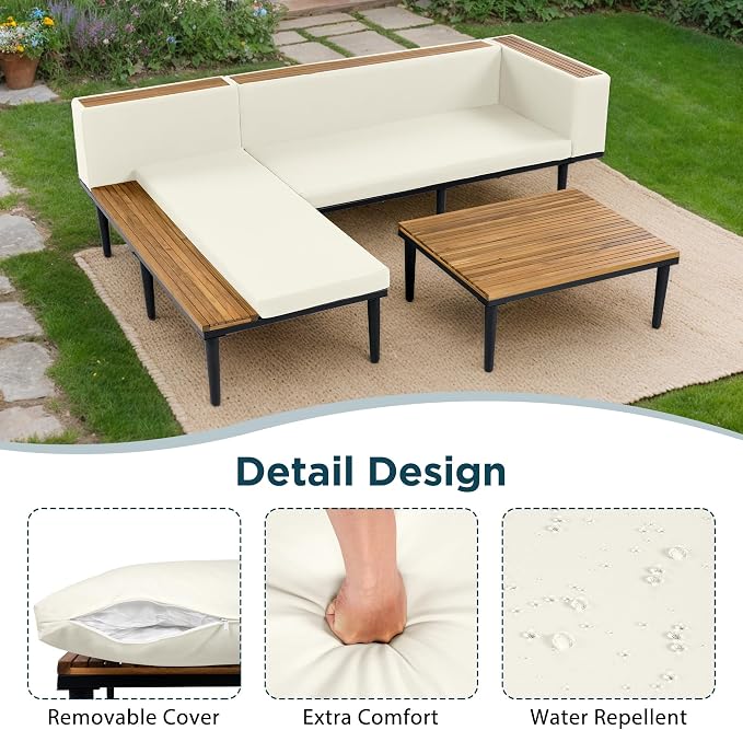 Acacia Wood Patio Furniture Set, Luxury Outdoor Conversation Sectional Sofa - Image 3