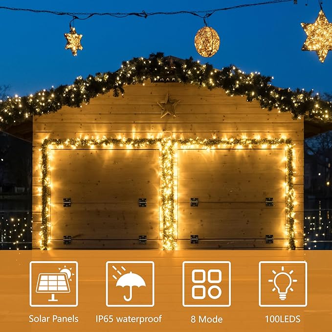 2Pack-300LED Solar String Lights, 112Ft Solar String Lights Outdoor - Image 3