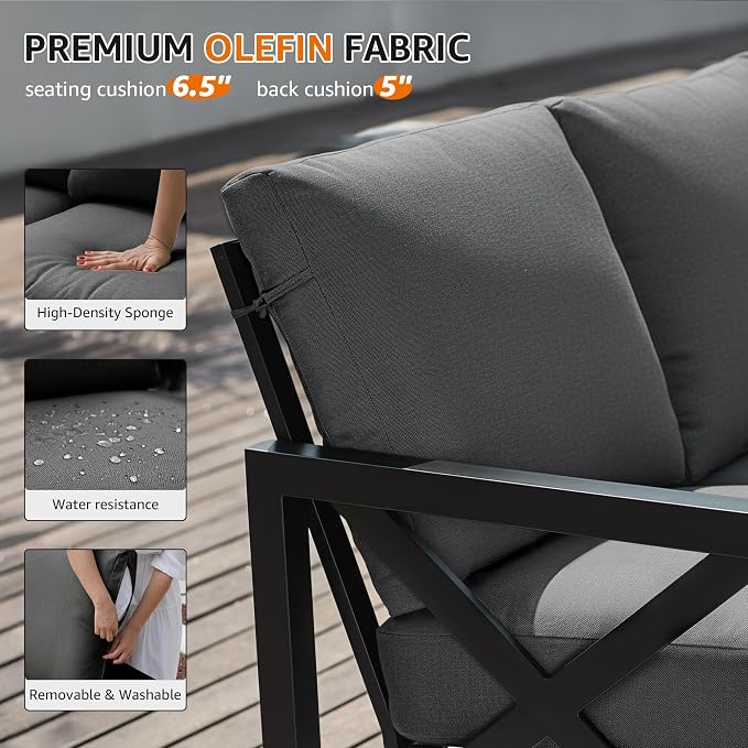 NATURAL EXPRESSIONS 6 Pieces Patio Furniture Sets, Metal Outdoor Sectional - Image 3
