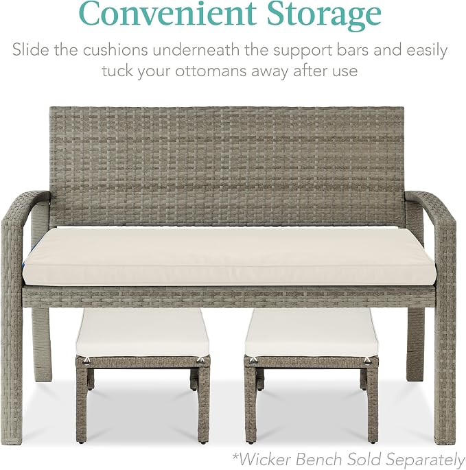 Best Choice Products Set of 2 Wicker Ottomans, Additional Seating, Side Table - Image 5