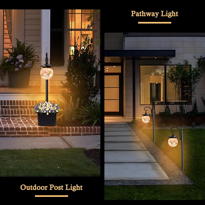 Solar Lamp Post Light with Planter, Matte Black Outdoor Flower Pots with Mosaic - Image 6