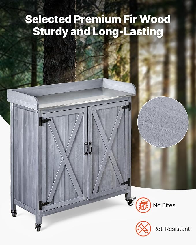 VEVOR Potting Bench Table, Outdoor Gardening Wooden Storage Cabinet - Image 3