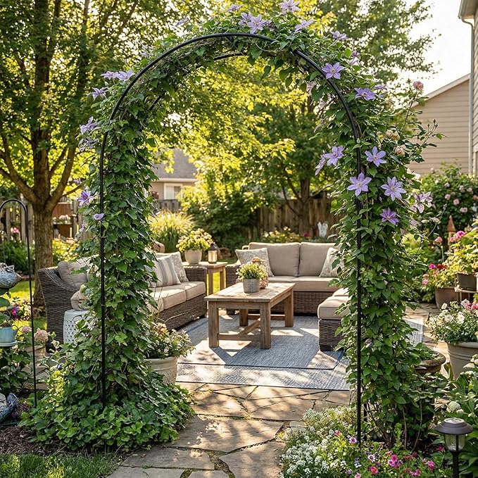 Galvanized Metal Arbor, 4.6 Feet Wide x7.6 Feet High Heavy Duty Garden Arch - Image 8