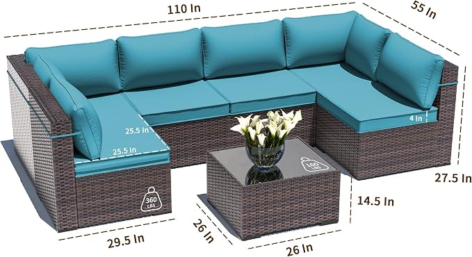 Outdoor Patio Furniture Set, 7 Pieces Outdoor Sectional Furniture Patio Sofa - Image 2