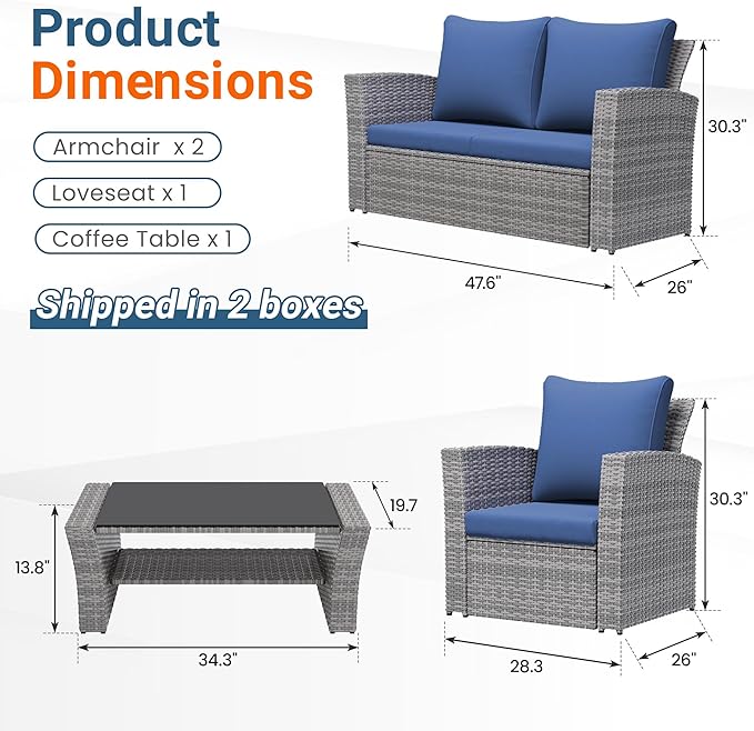 Wisteria Lane 4 Piece Patio Furniture Set, Wicker Outdoor Patio Conversation - Image 3