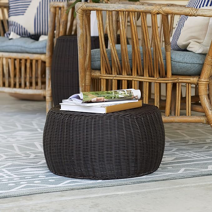 Household Essentials Handwoven Resin Storage Stool Ottoman - Image 3