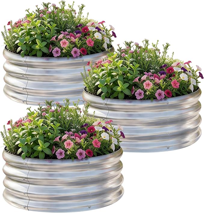 AHEONLAR 3Pack 2x2x1 ft Round Galvanized Raised Garden Bed Kit Round Metal by AHEONLAR