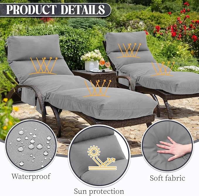 Kigley 2 Pcs Chaise Lounge Cushions, 77.9 x 20.5 x 4.7 Inch Outdoor Lounge - Image 3