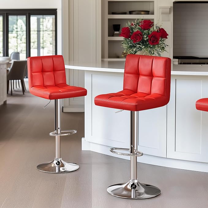 Yaheetech Bar Stools Set of 2, Adjustable PU Leather Swivel Barstools, Modern - Image 2