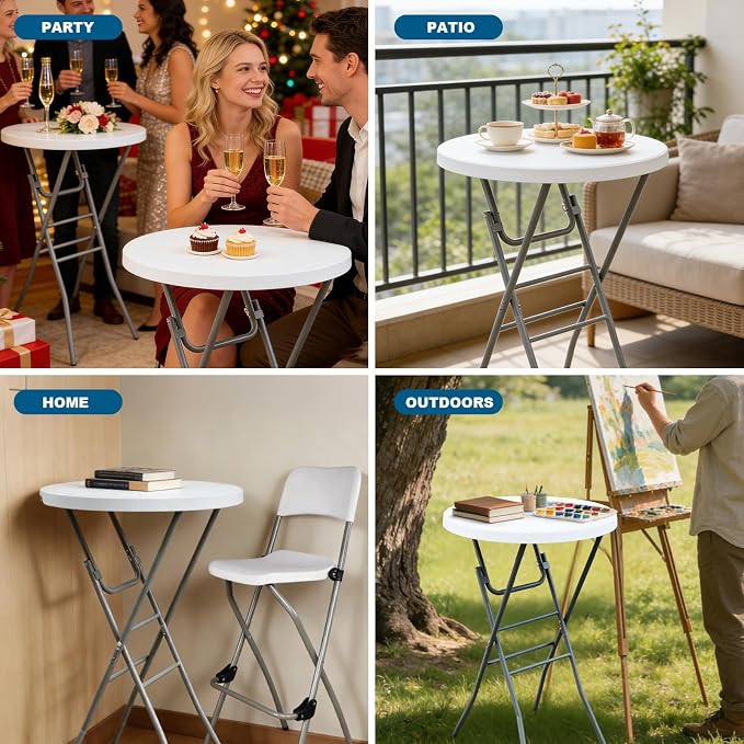 28” Round Folding Bar Table, High Top Cocktail Table - Image 7